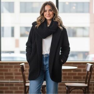 PINK Victoria's Secret Black Hooded Teddy Jacket Plush Oversized Style